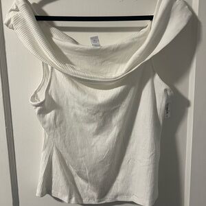 Old Navy White Ribbed Off-Shoulder Blouse